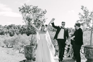 Emotional ceremony exit at South of France chateau wedding with Virginie Jones photography Emotional ceremony exit at South of France chateau wedding with Virginie Jones photography